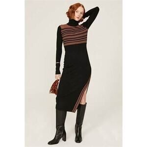 Toccin Blake Striped Ribbed Black Brown Turtleneck Sweater Dress Size S